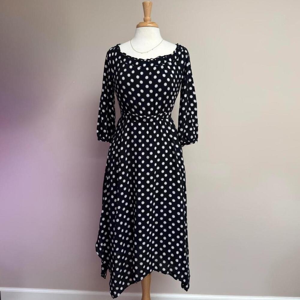 Maeve by Anthropologie black white polka dot asymmetrical midi dress 0